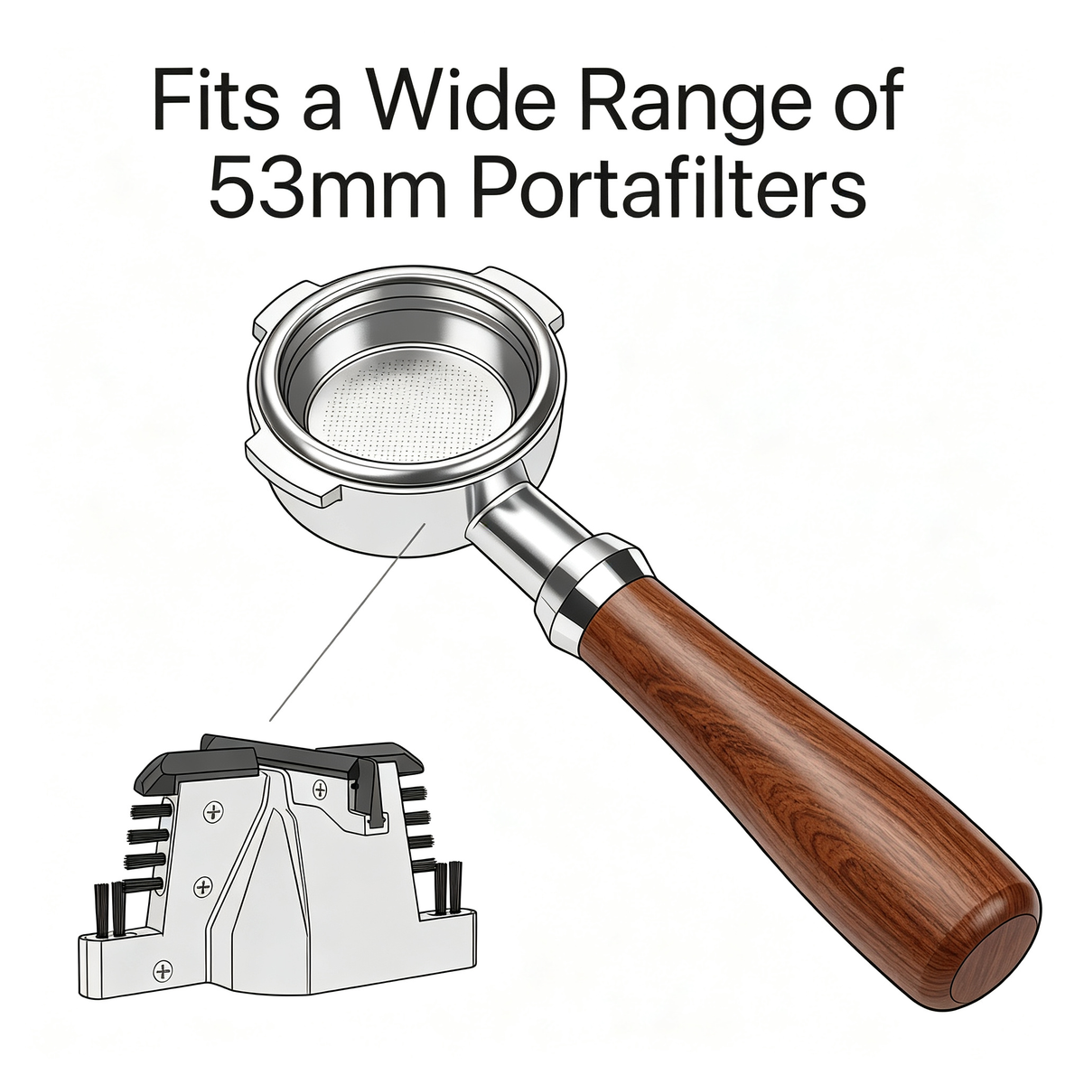 53mm Flat-Bottom, Right-Angle Soft Rubber Cleaning Head for Double-Shot Portafilters
