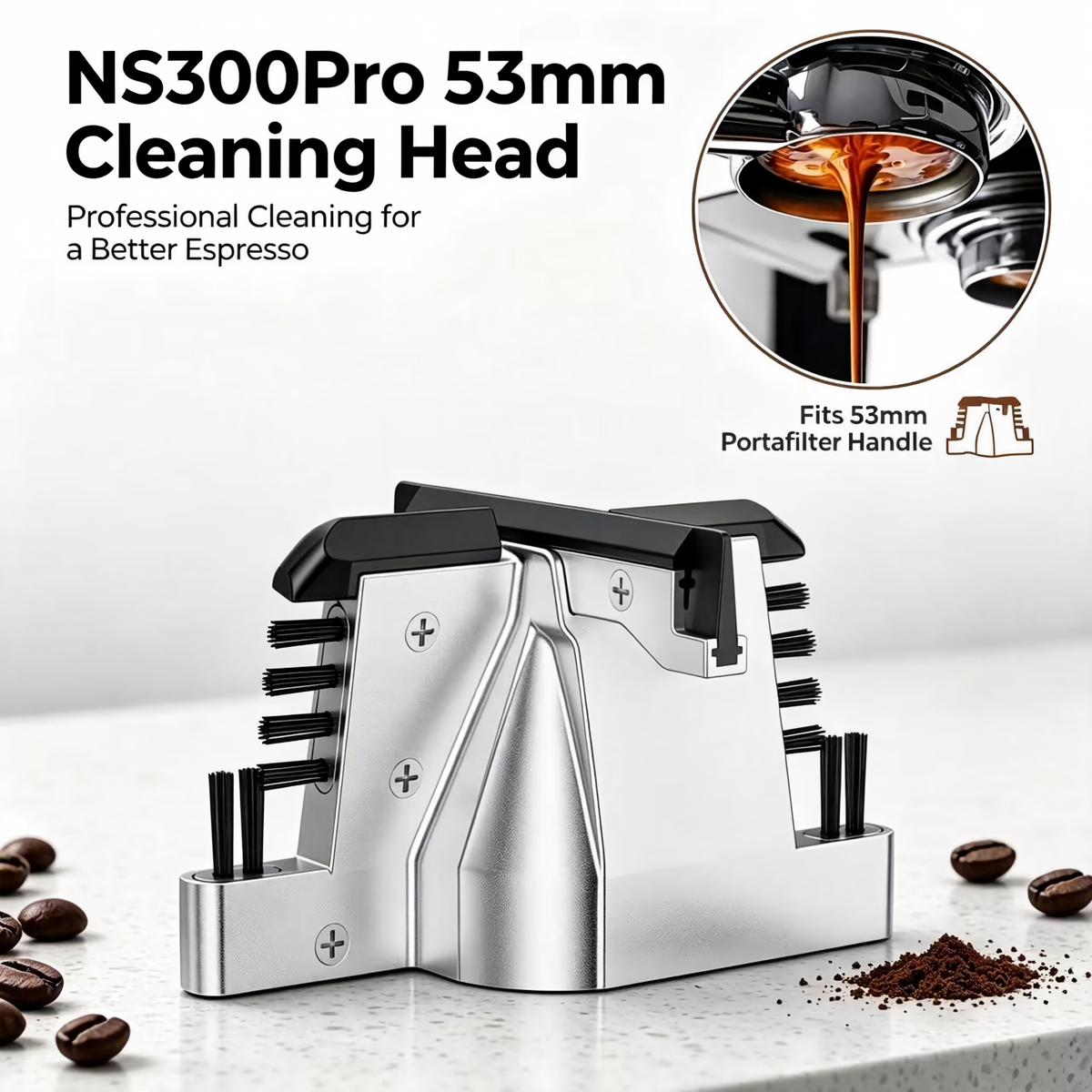 53mm Flat-Bottom, Right-Angle Soft Rubber Cleaning Head for Double-Shot Portafilters