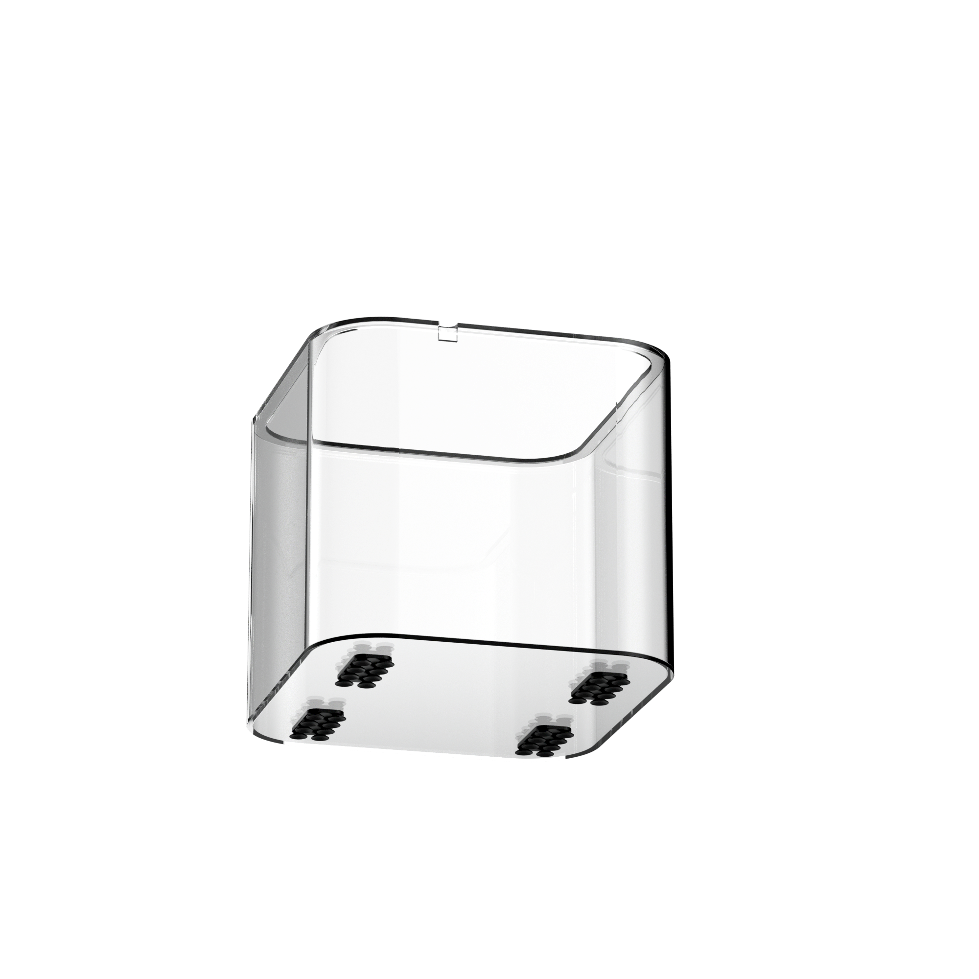 Clear glass square vase on a white background