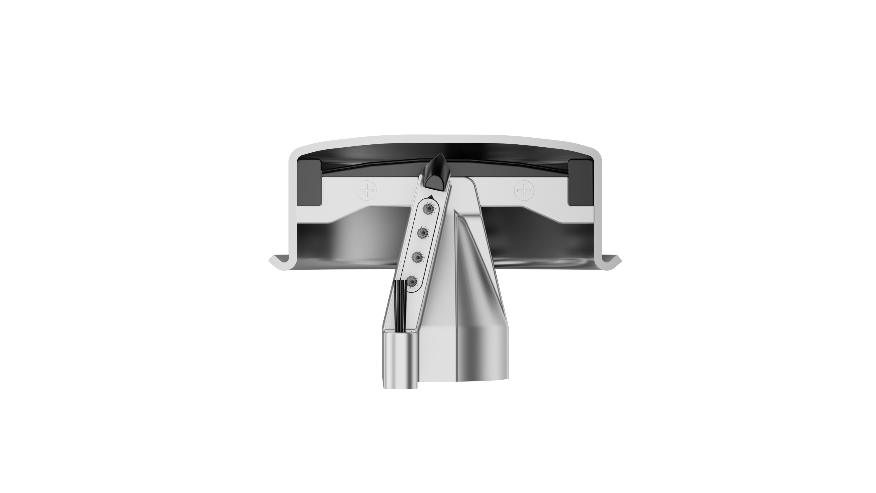 NS300 arc-bottom rubber insert fitted onto metal cleaning head